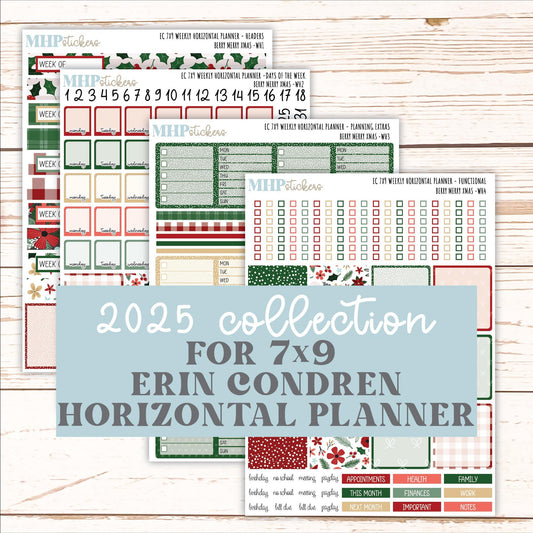 DECEMBER Weekly Horizontal Planning Kit for 7x9 Erin Condren Planners. "Berry Merry Xmas" || ECWH