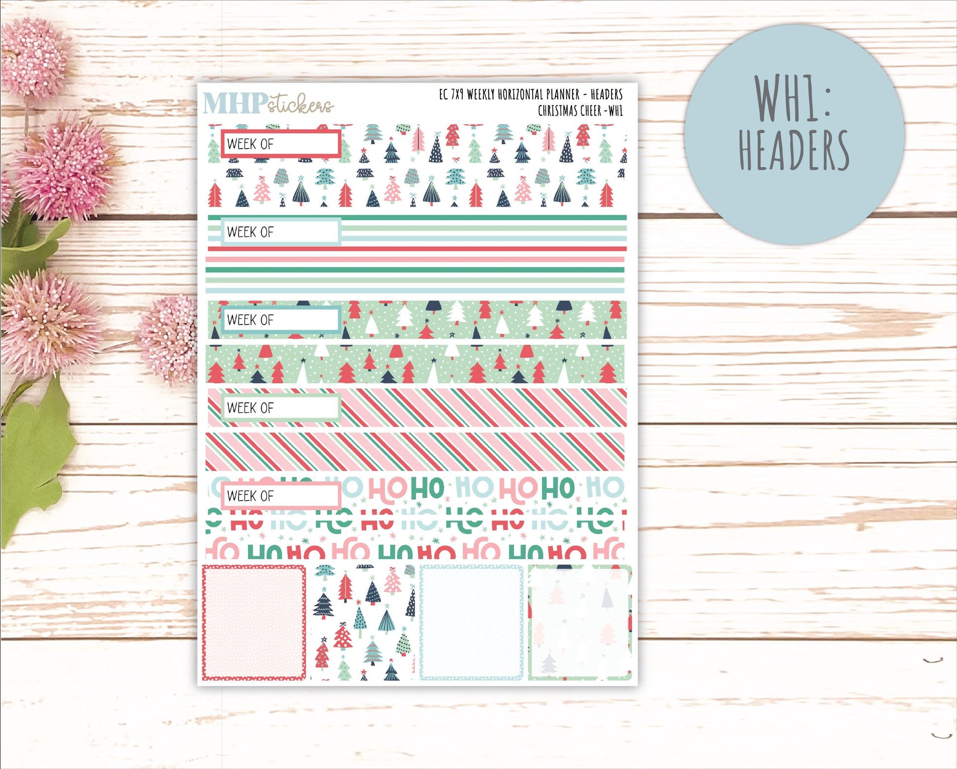 DECEMBER Weekly Horizontal Planning Kit for 7x9 Erin Condren Planners. "Christmas Cheer" || ECWH