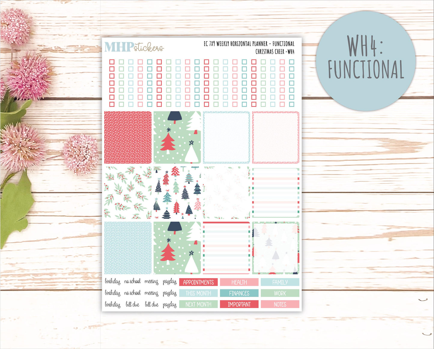 DECEMBER Weekly Horizontal Planning Kit for 7x9 Erin Condren Planners. "Christmas Cheer" || ECWH
