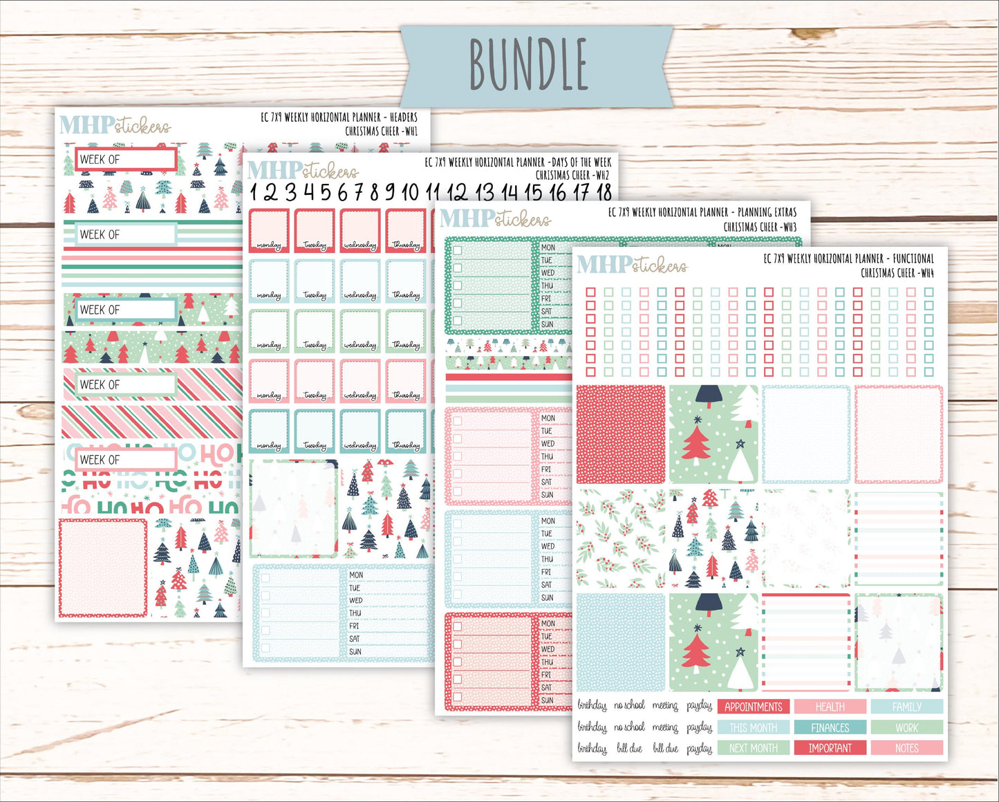 DECEMBER Weekly Horizontal Planning Kit for 7x9 Erin Condren Planners. "Christmas Cheer" || ECWH