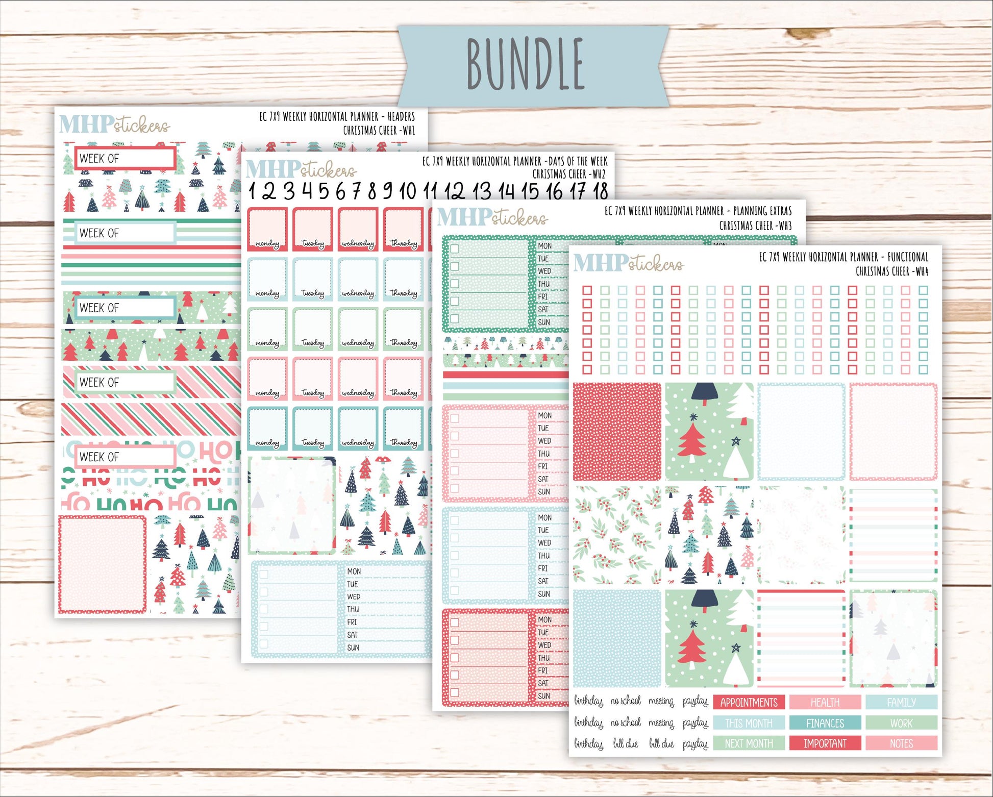DECEMBER Weekly Horizontal Planning Kit for 7x9 Erin Condren Planners. "Christmas Cheer" || ECWH