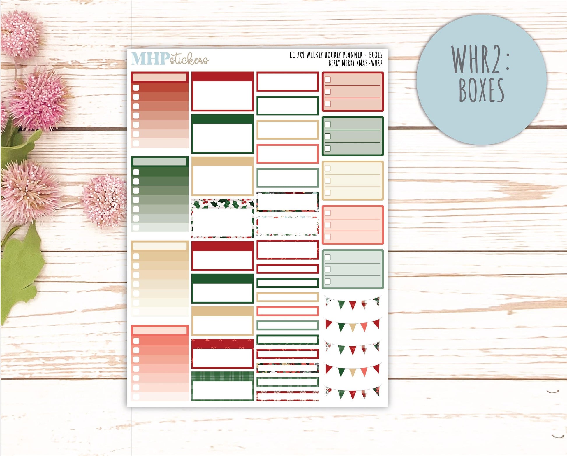 DECEMBER Weekly Hourly Planning Kits for 7x9 Erin Condren Planners. "Berry Merry Xmas" || ECWHR