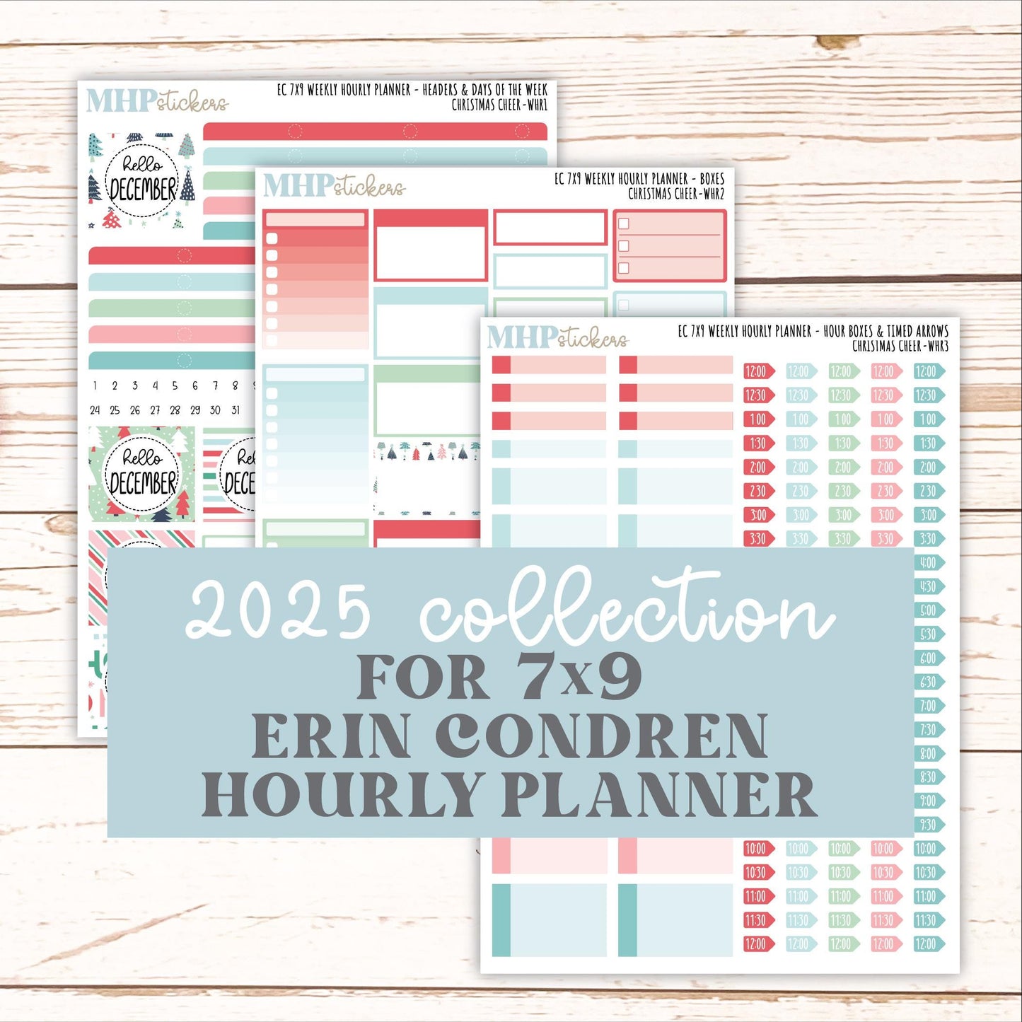 DECEMBER Weekly Hourly Planning Kits for 7x9 Erin Condren Planners. "Christmas Cheer" || ECWHR