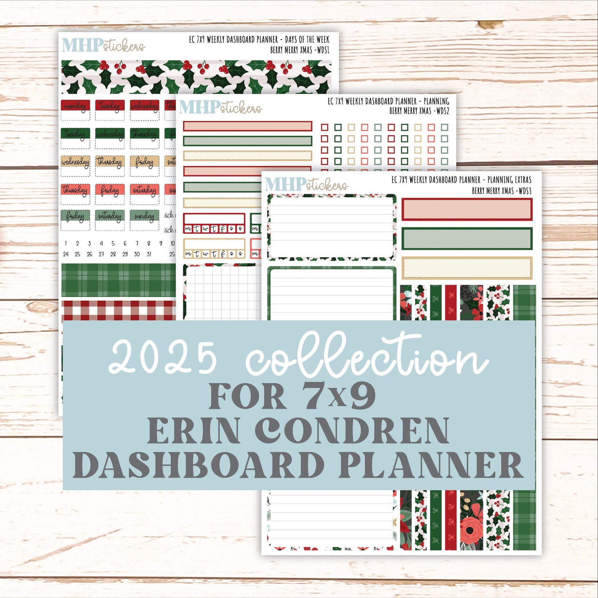 DECEMBER Weekly Dashboard Kit for 7x9 Erin Condren Planners. "Berry Merry Xmas" || ECWDS