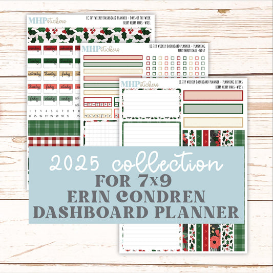 DECEMBER Weekly Dashboard Kit for 7x9 Erin Condren Planners. "Berry Merry Xmas" || ECWDS