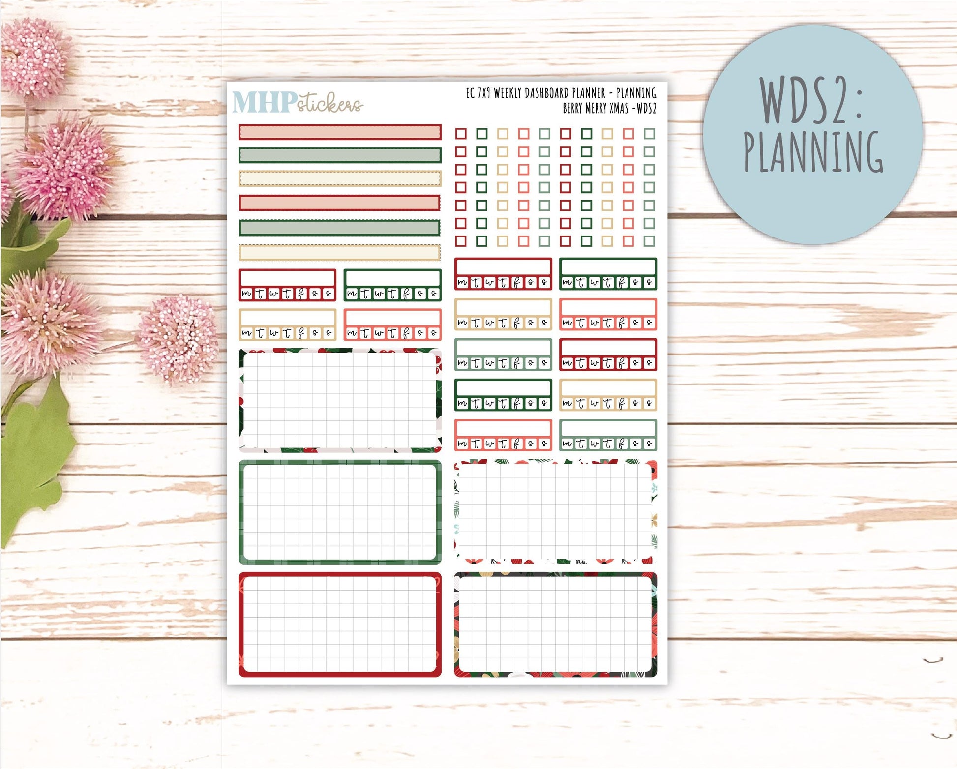 DECEMBER Weekly Dashboard Kit for 7x9 Erin Condren Planners. "Berry Merry Xmas" || ECWDS