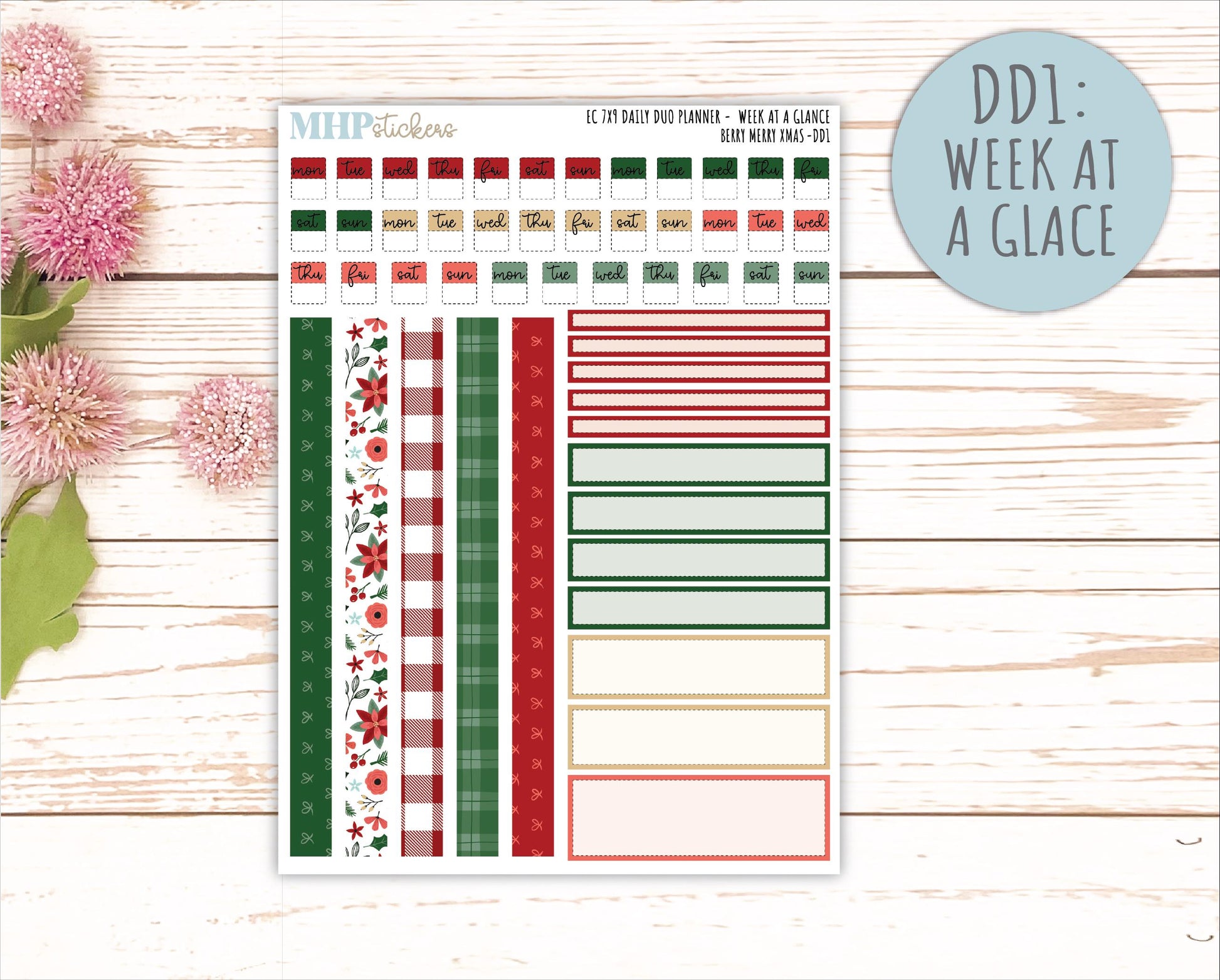 DECEMBER Daily Duo Sticker Kit for 7x9 Erin Condren Planners. "Berry Merry Xmas" || ECDD