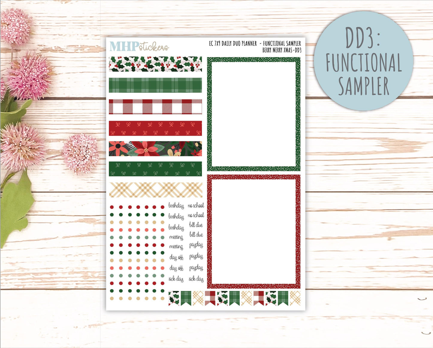 DECEMBER Daily Duo Sticker Kit for 7x9 Erin Condren Planners. "Berry Merry Xmas" || ECDD