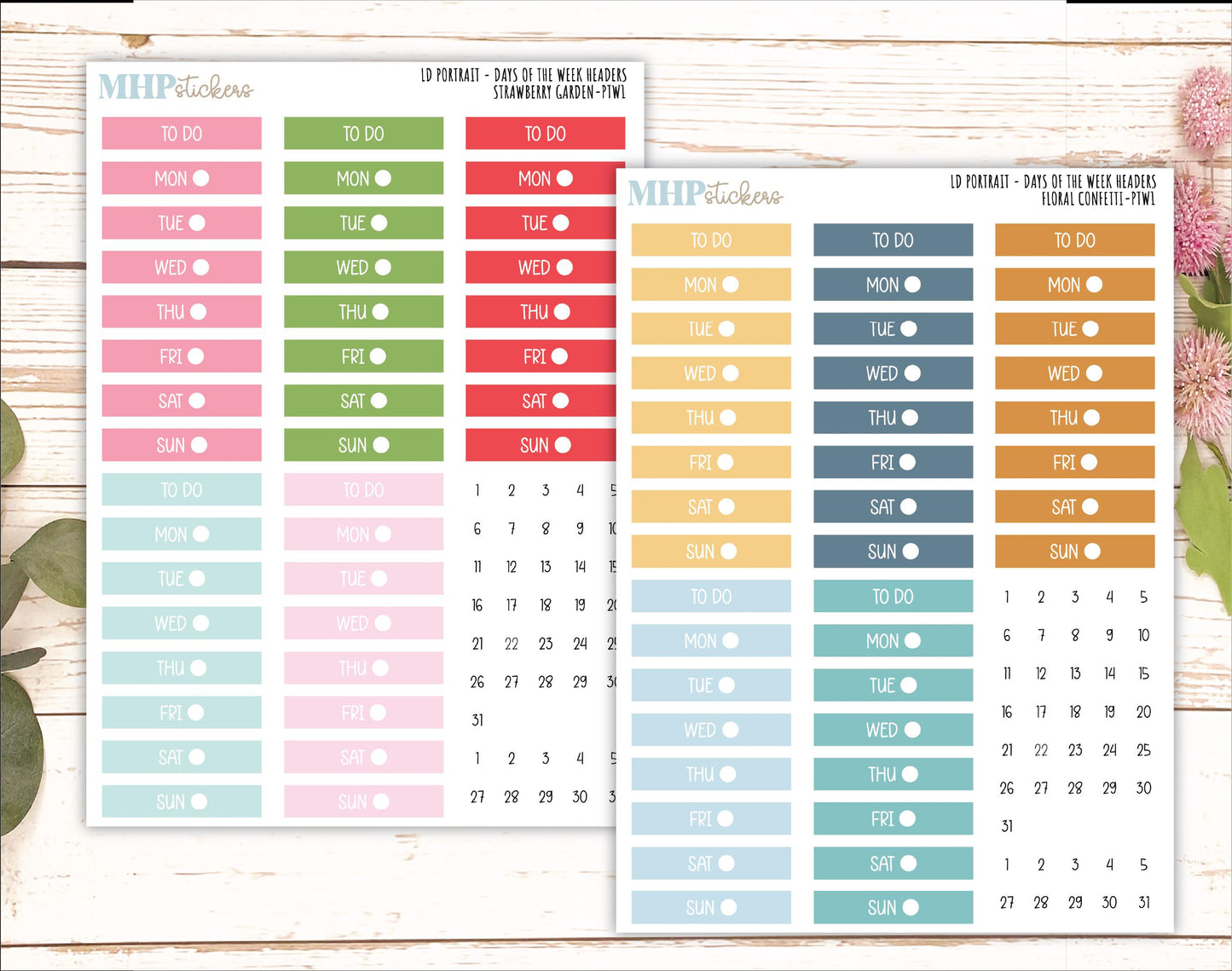 Days of the Week Headers for the Large Laurel Denise Scout Planner (formerly Portrait Planner) 2025 Collection || PT