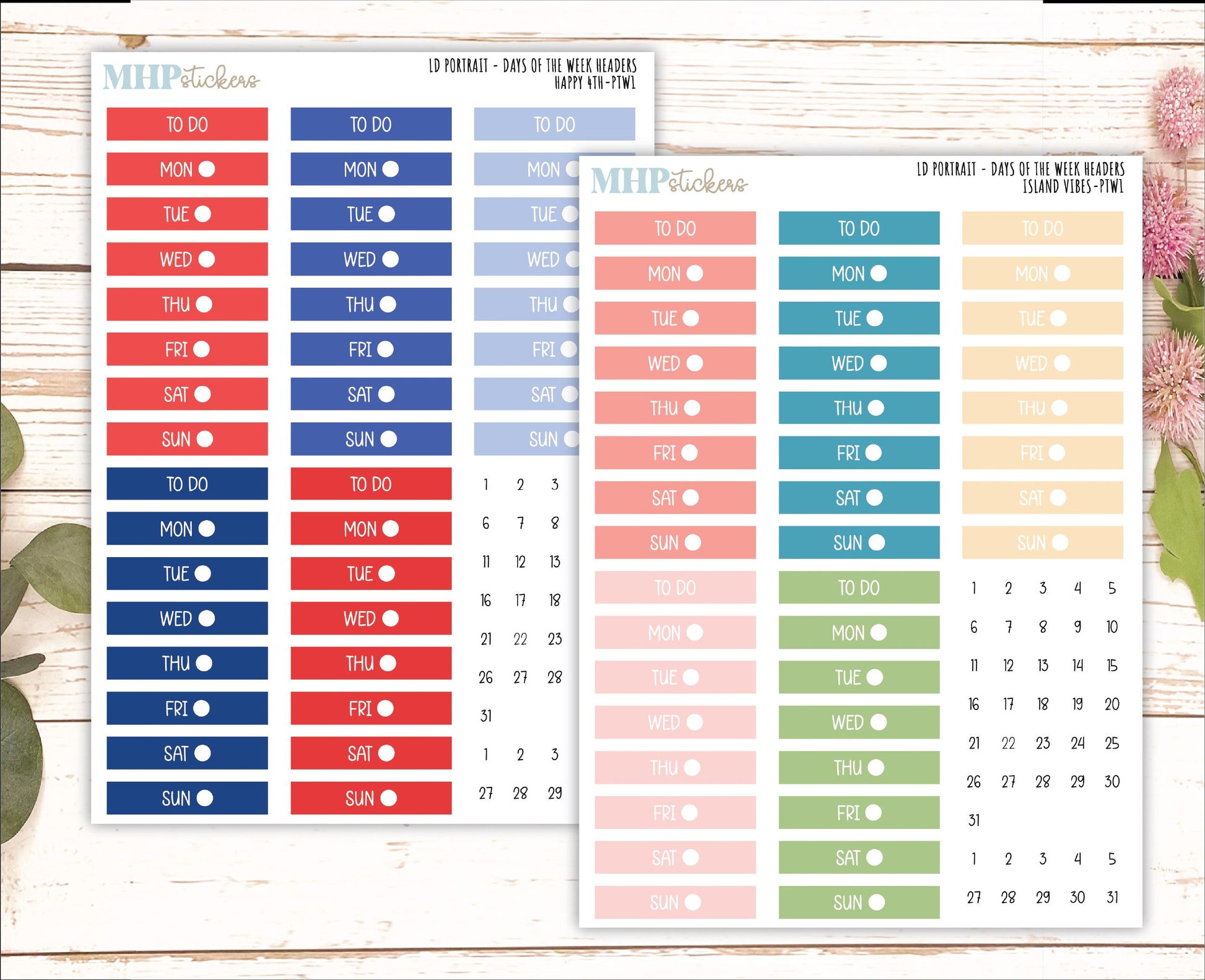 Days of the Week Headers for the Large Laurel Denise Scout Planner (formerly Portrait Planner) 2025 Collection || PT