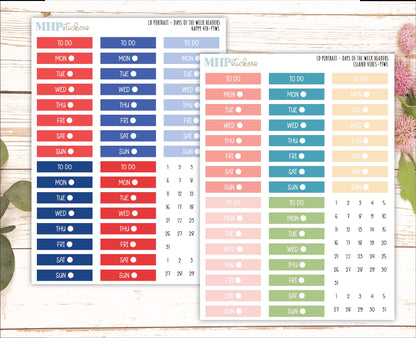 Days of the Week Headers for the Large Laurel Denise Scout Planner (formerly Portrait Planner) 2025 Collection || PT