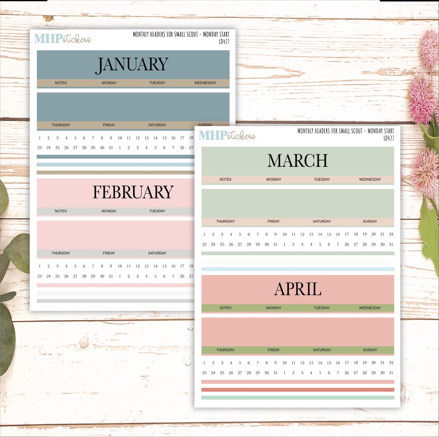 Neutral Color Monthly Headers Set for the Small Scout Laurel Denise Planners || LD427