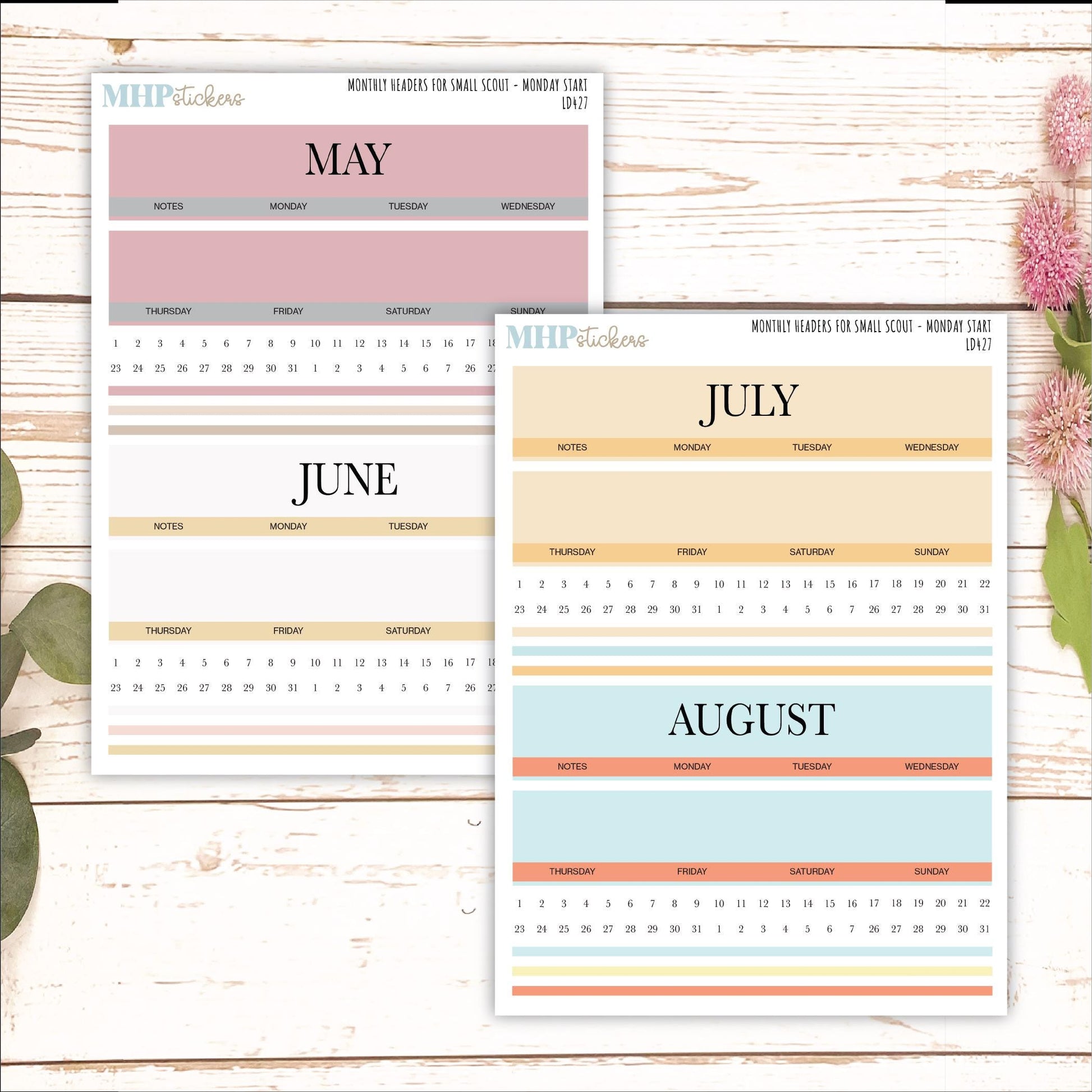 Neutral Color Monthly Headers Set for the Small Scout Laurel Denise Planners || LD427