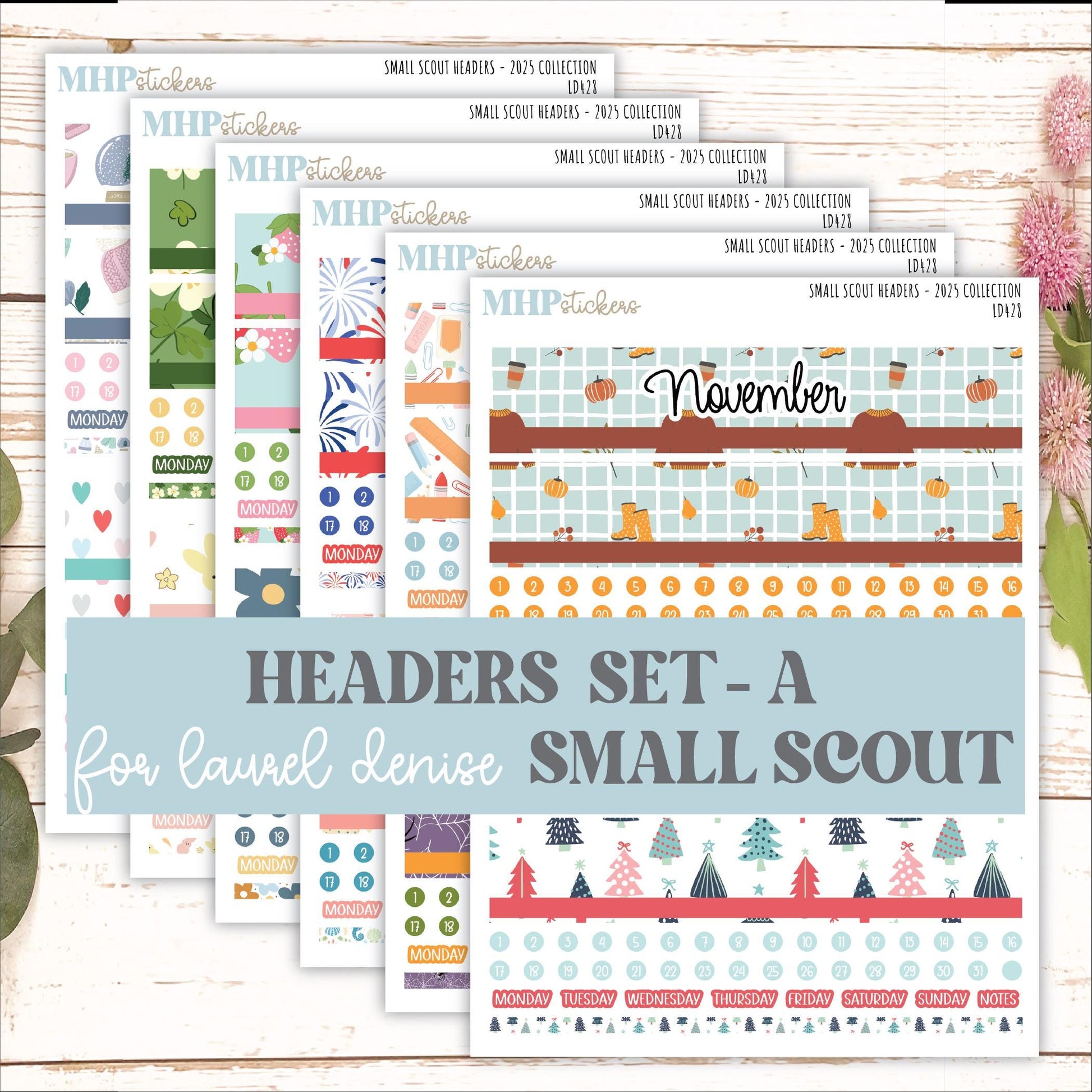 Monthly Headers Set for Laurel Denise Small Scout Planner. 2025 Collection (A) || LD428