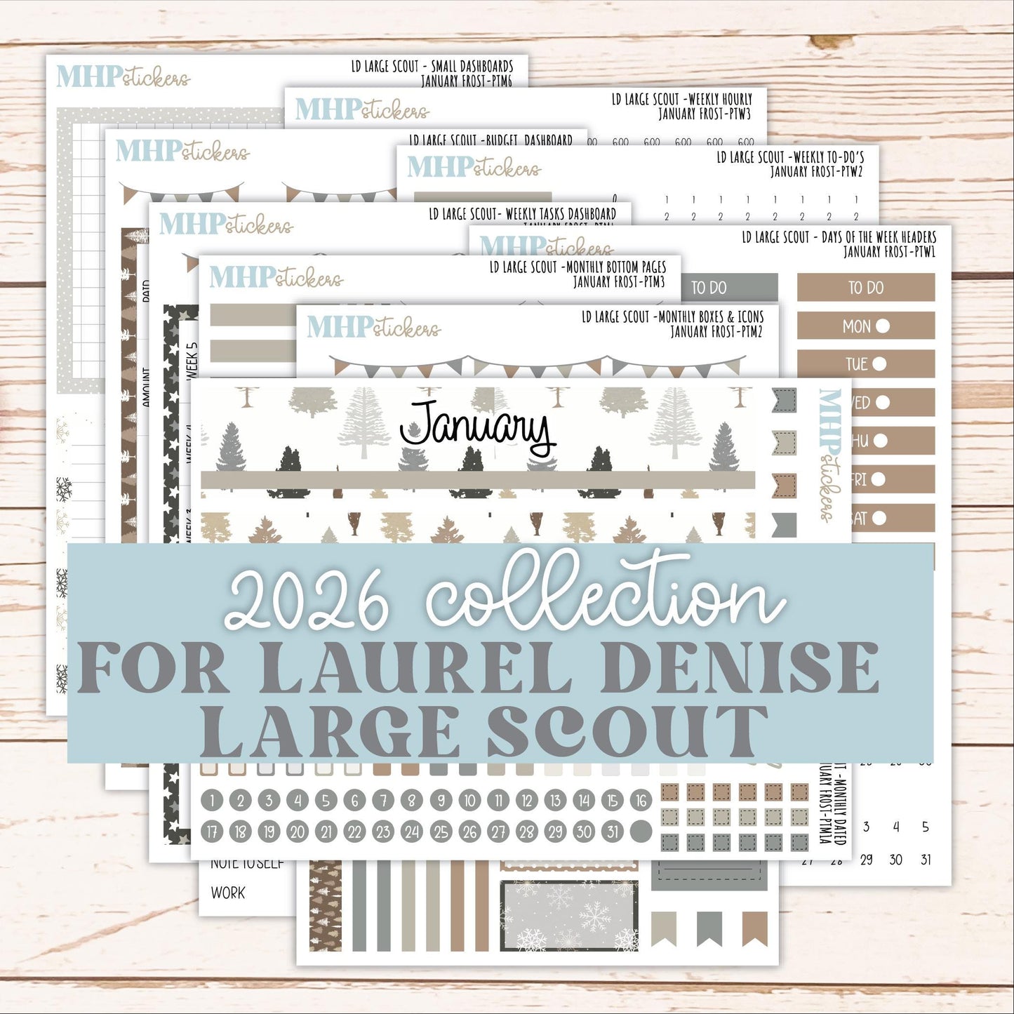 JANUARY 2026 Stickers for the Large Scout Planner (formerly Portrait Planner). For Laurel Denise Planners "January Frost" ||PT