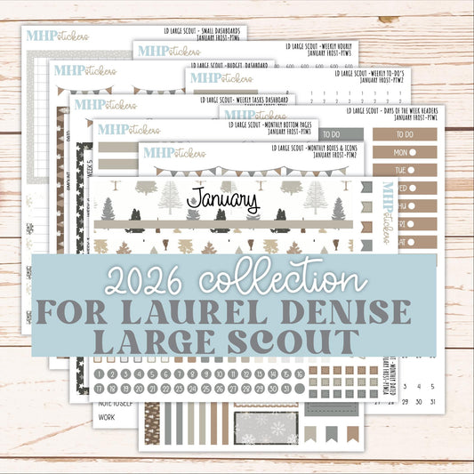JANUARY 2026 Stickers for the Large Scout Planner (formerly Portrait Planner). For Laurel Denise Planners "January Frost" ||PT