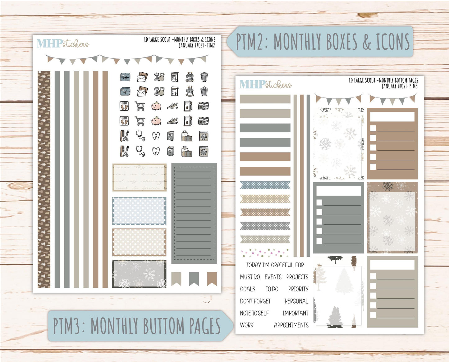 JANUARY 2026 Stickers for the Large Scout Planner (formerly Portrait Planner). For Laurel Denise Planners "January Frost" ||PT