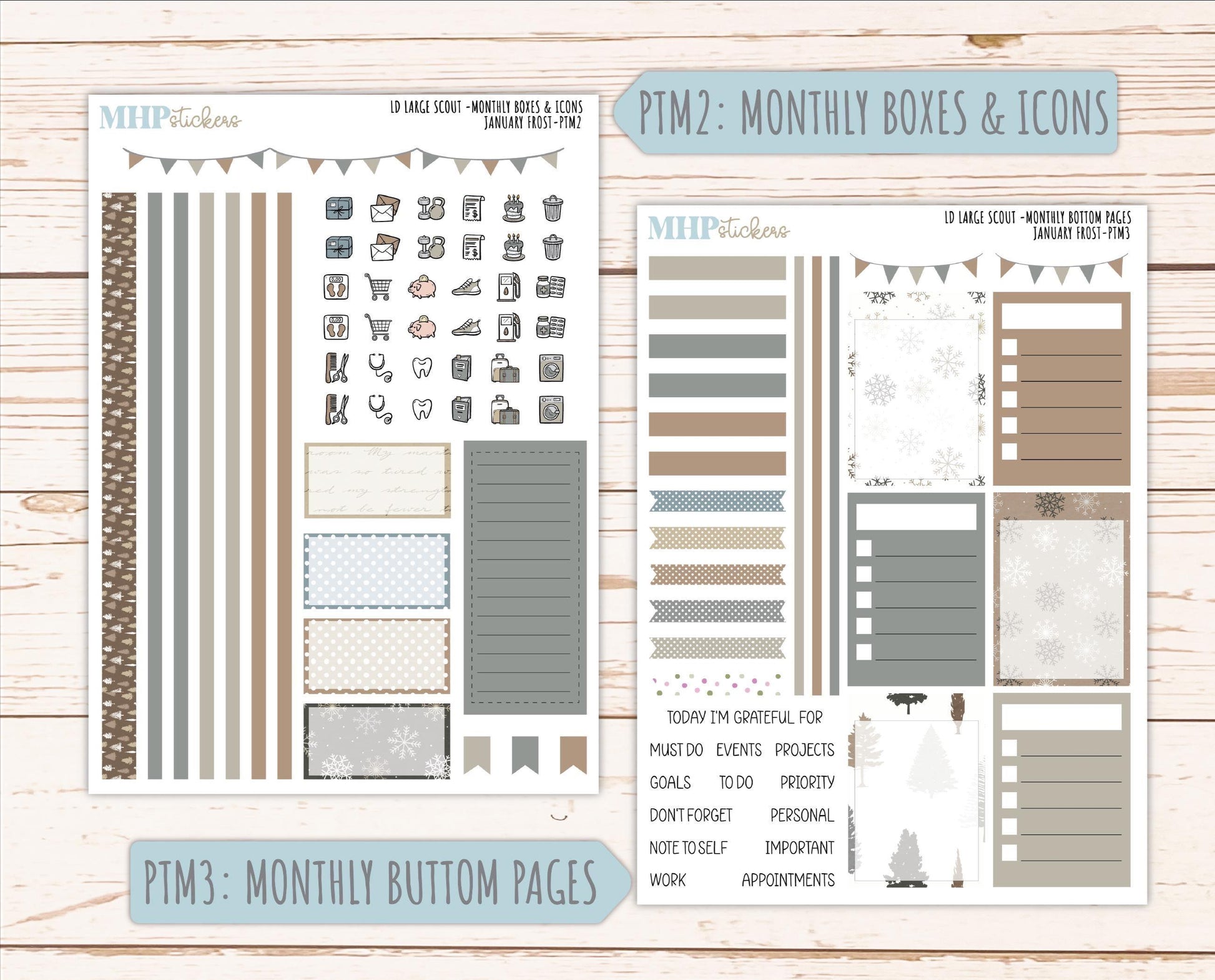 JANUARY 2026 Stickers for the Large Scout Planner (formerly Portrait Planner). For Laurel Denise Planners "January Frost" ||PT