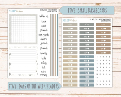 JANUARY 2026 Stickers for the Large Scout Planner (formerly Portrait Planner). For Laurel Denise Planners "January Frost" ||PT