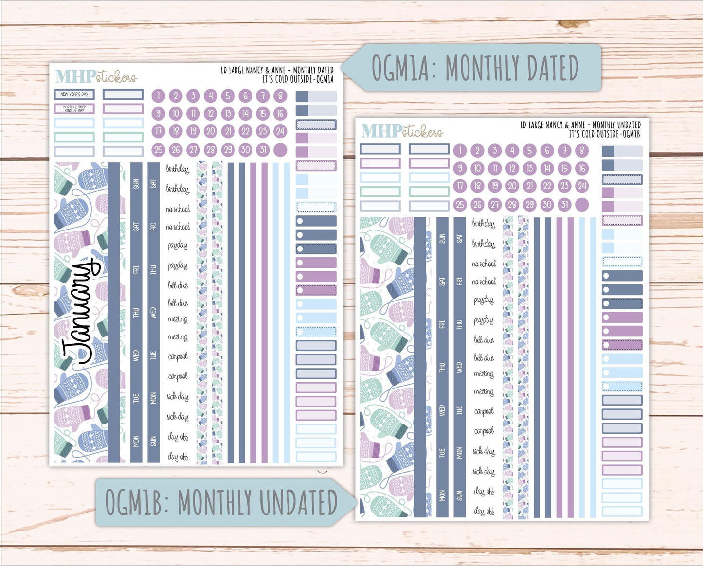 JANUARY 2026 Stickers for Large Nancy & Anne Planners (Formerly Original Size). For Laurel Denise Planners. "It's Cold Outside" || OG