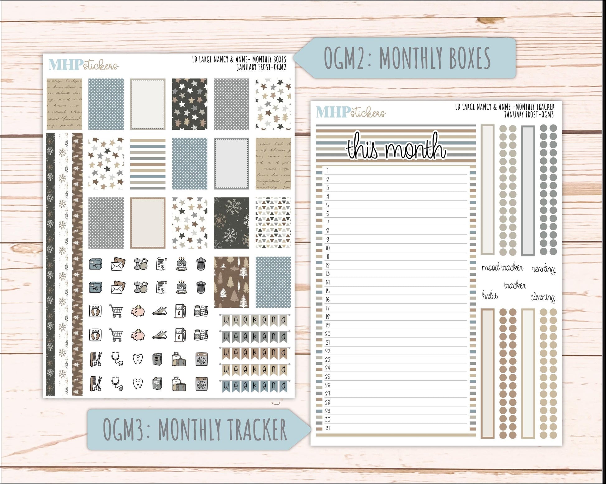 JANUARY 2026 Stickers for Large Nancy & Anne Planners (Formerly Original Size). For Laurel Denise Planners. "January Frost" || OG