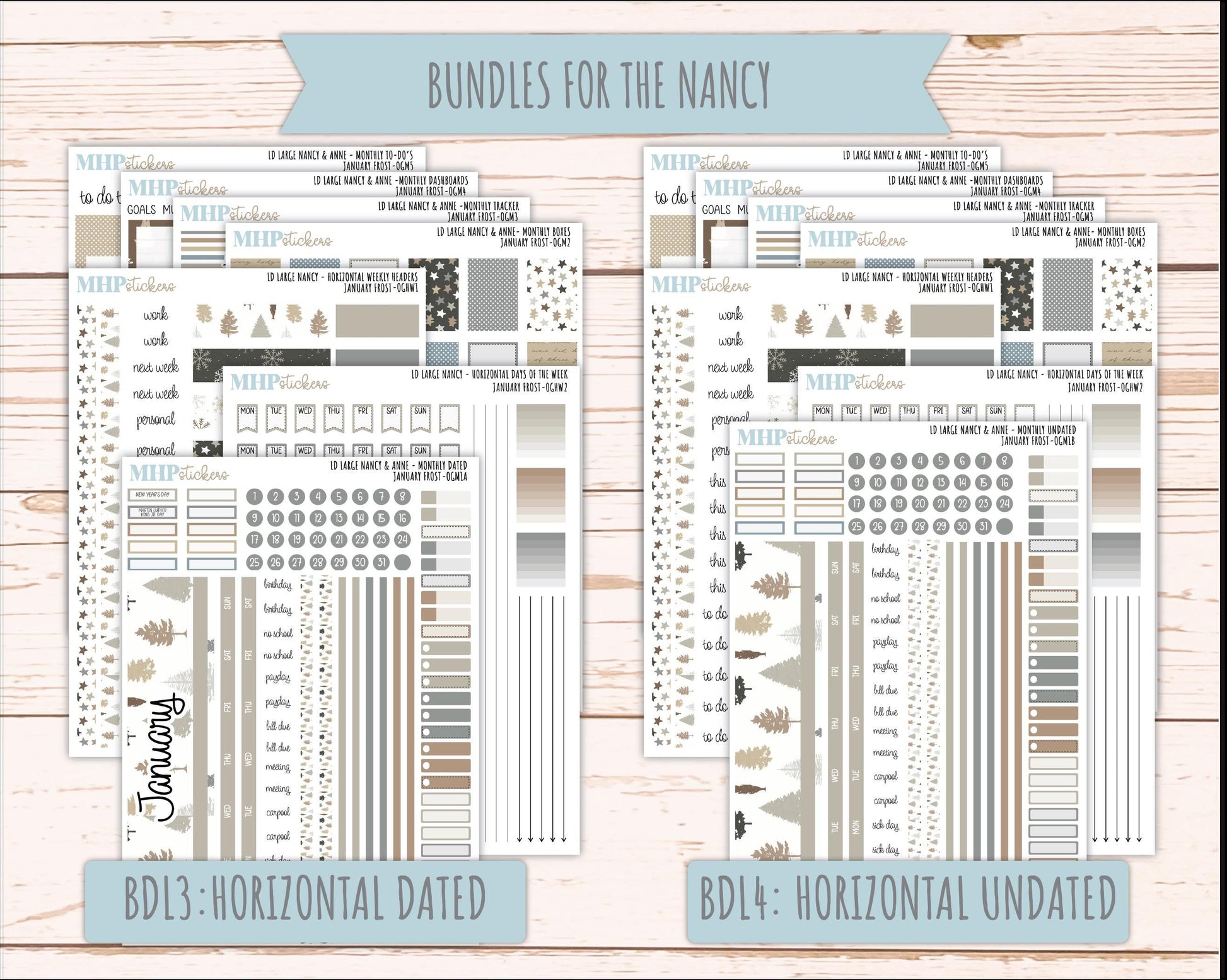 JANUARY 2026 Stickers for Large Nancy & Anne Planners (Formerly Original Size). For Laurel Denise Planners. "January Frost" || OG
