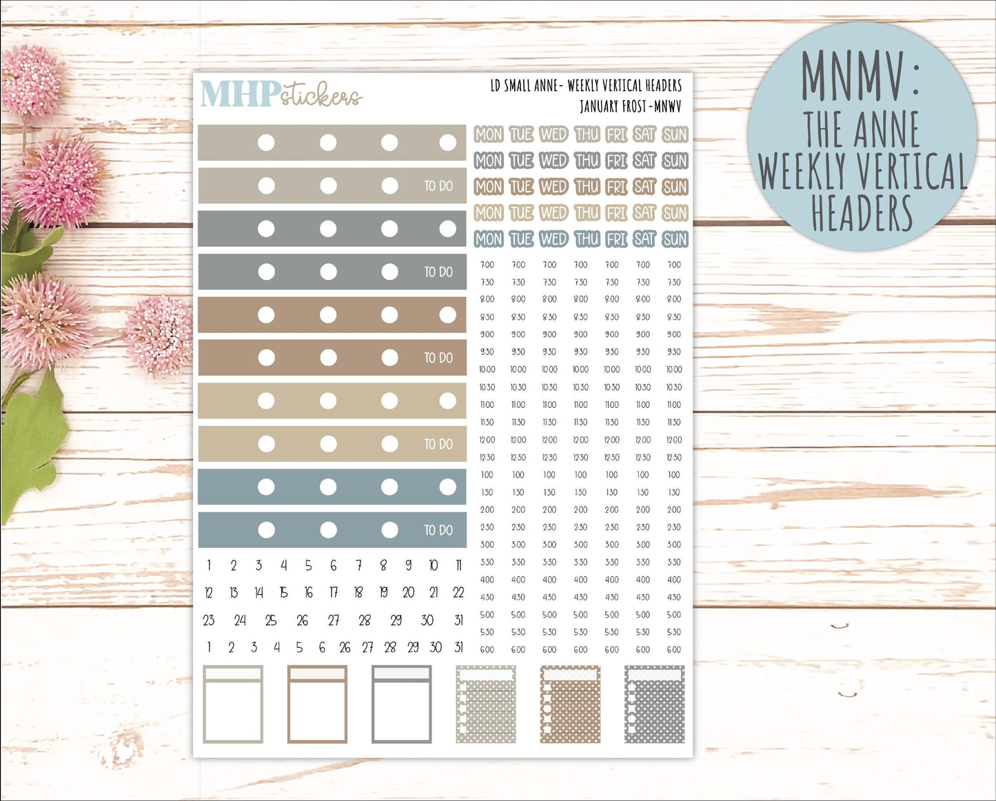 JANUARY 20265 Stickers for Small Nancy & Anne Laurel Denise Planners. (Formerly Mini Planner) "January Frost" || MN