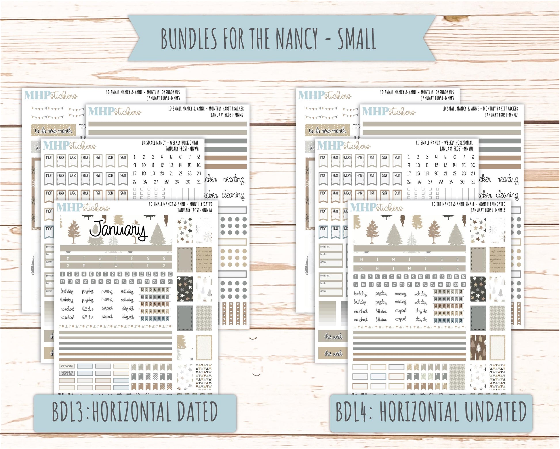 JANUARY 20265 Stickers for Small Nancy & Anne Laurel Denise Planners. (Formerly Mini Planner) "January Frost" || MN