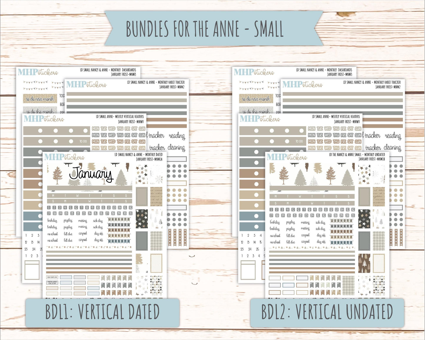JANUARY 20265 Stickers for Small Nancy & Anne Laurel Denise Planners. (Formerly Mini Planner) "January Frost" || MN