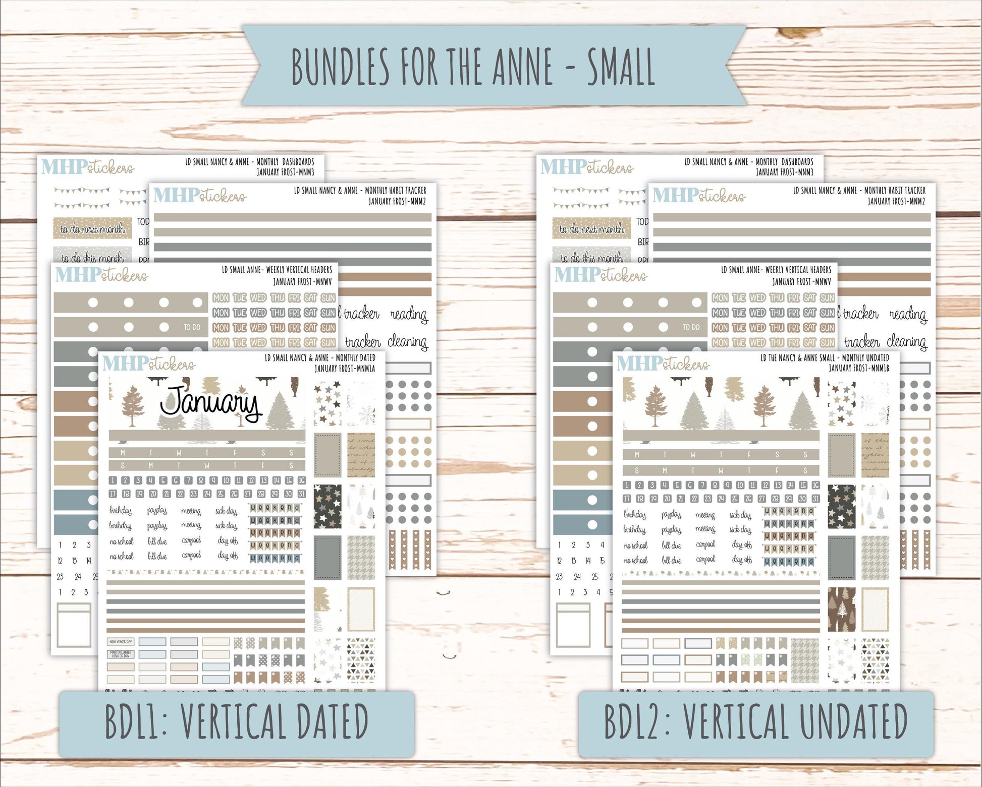 JANUARY 20265 Stickers for Small Nancy & Anne Laurel Denise Planners. (Formerly Mini Planner) "January Frost" || MN