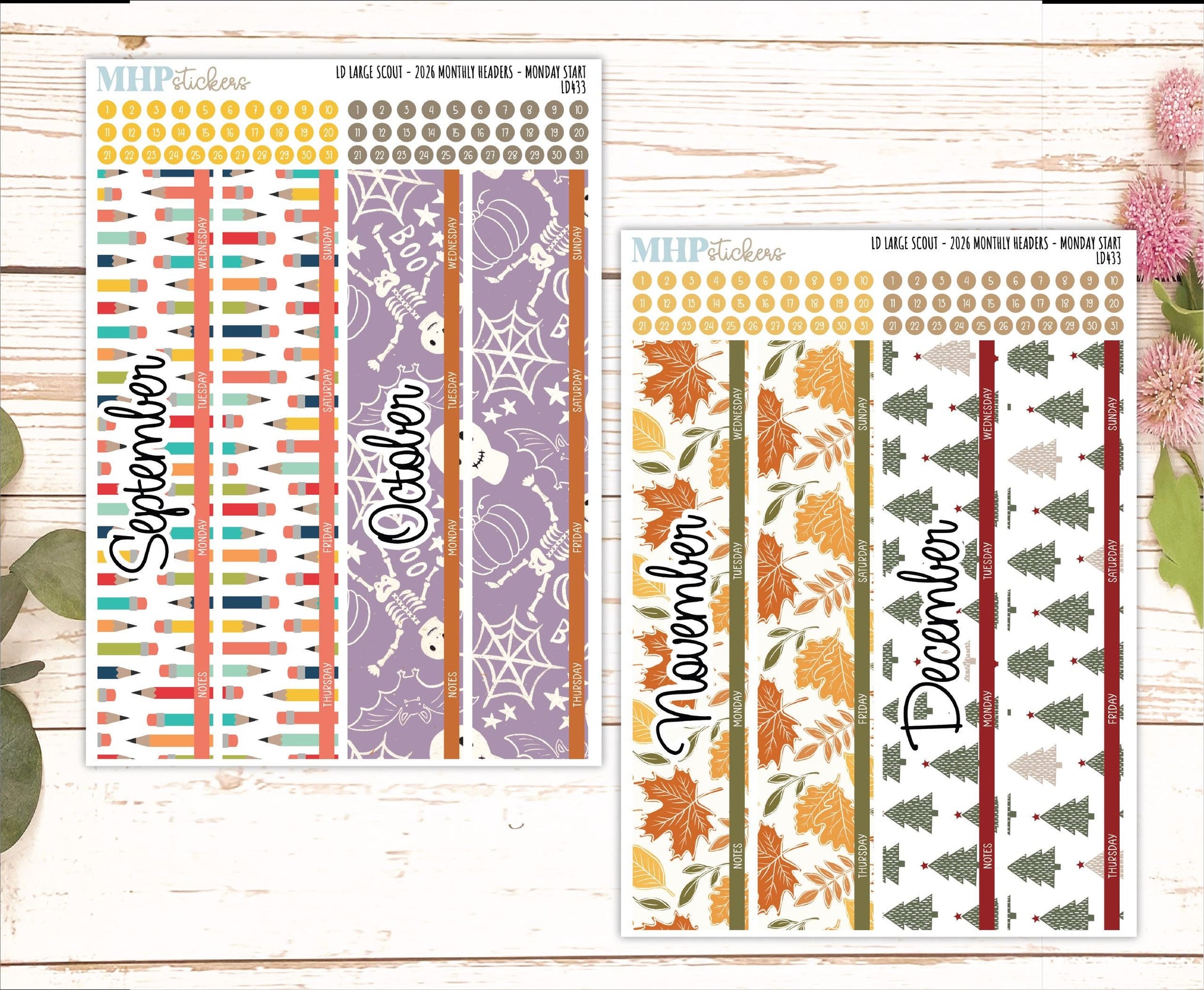 2026 Monthly Headers Set for Large Scout Planner (Portrait Planner). Laurel Denise Planners || LD433