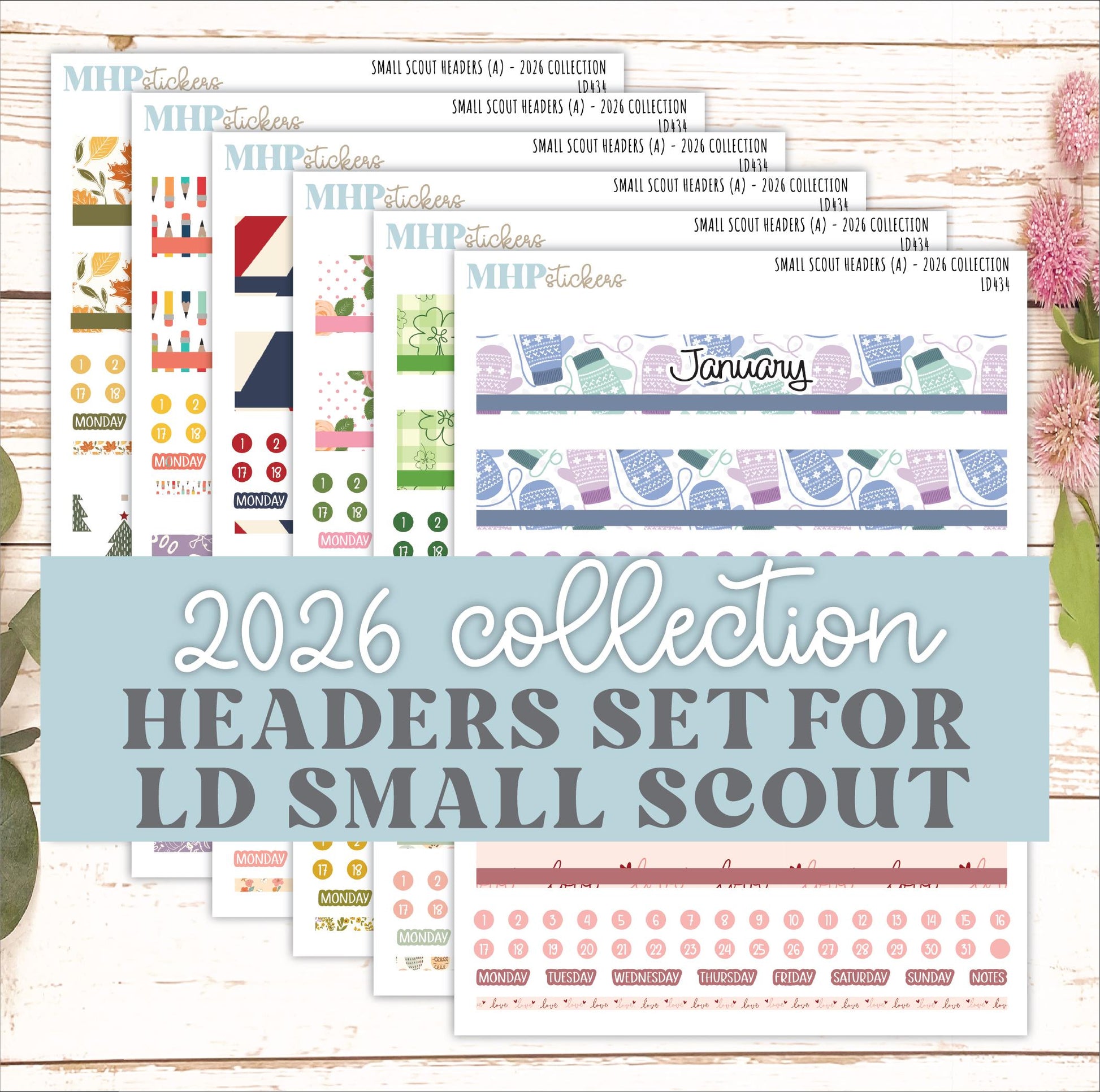 2026 Monthly Headers Set for The Small Scout Laurel Denise Planner || LD434