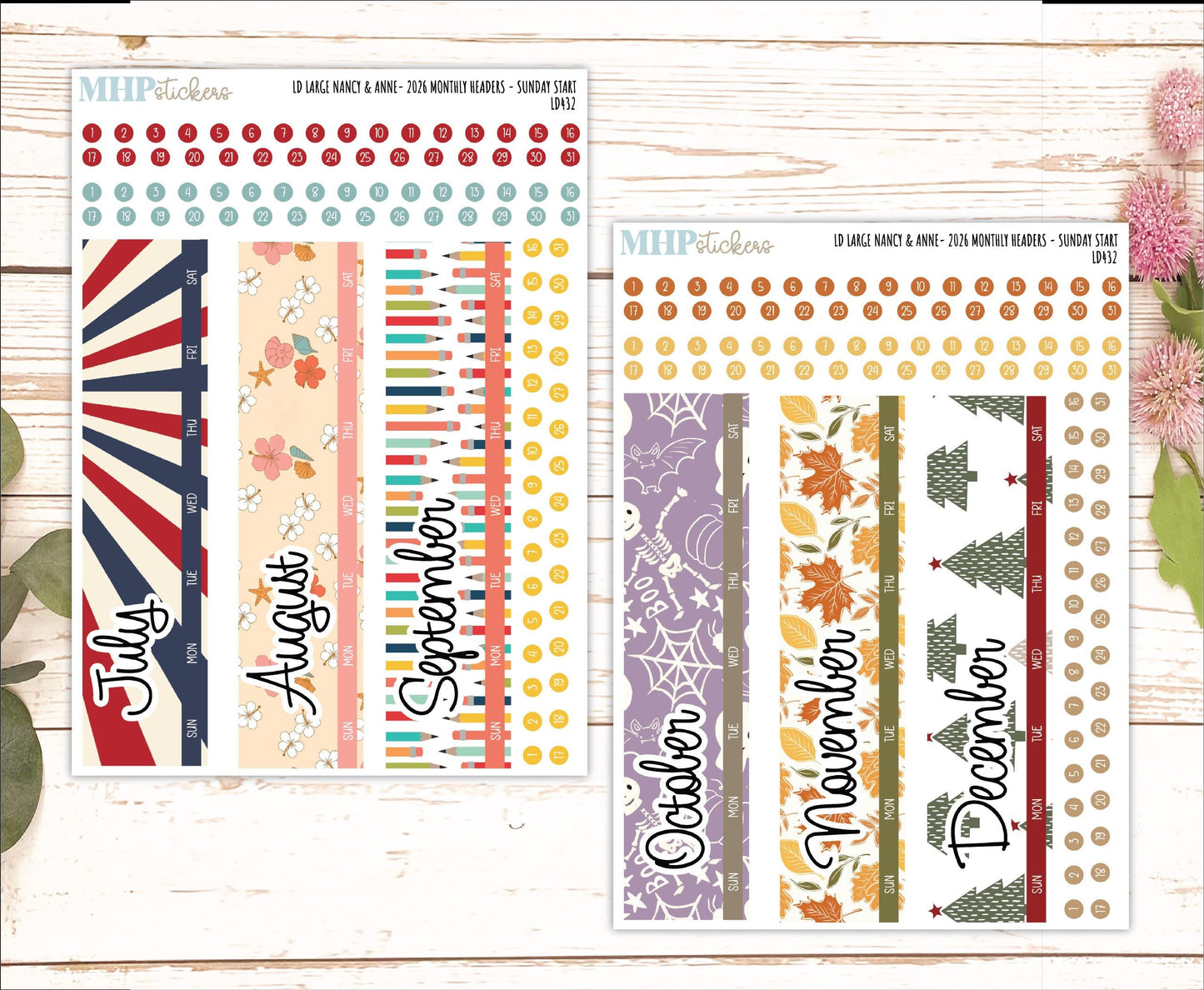 2026 Monthly Headers Set for the Large Nancy & Anne Laurel Denise Planners (Original Size) || LD432