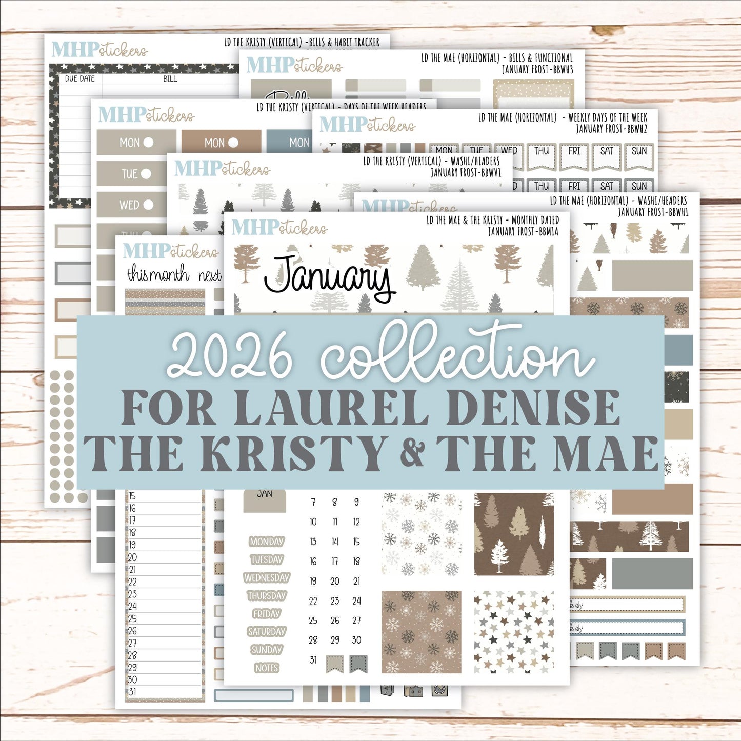 JANUARY 2026 Stickers for the Mae & Kristy Laurel Denise Planners (Book Bound Planner) "January Frost" || BB