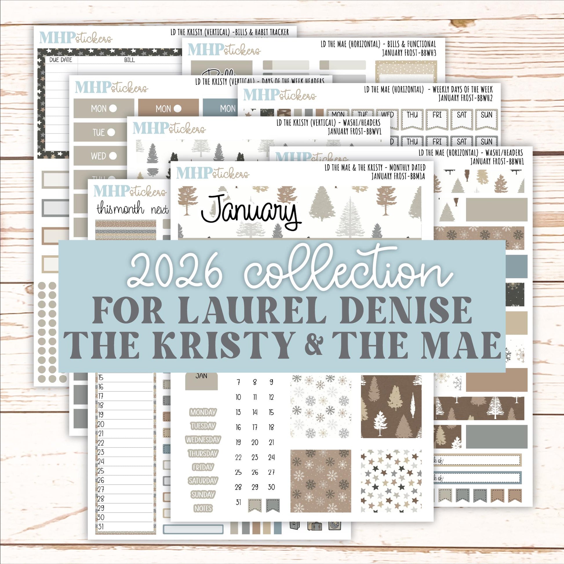 JANUARY 2026 Stickers for the Mae & Kristy Laurel Denise Planners (Book Bound Planner) "January Frost" || BB