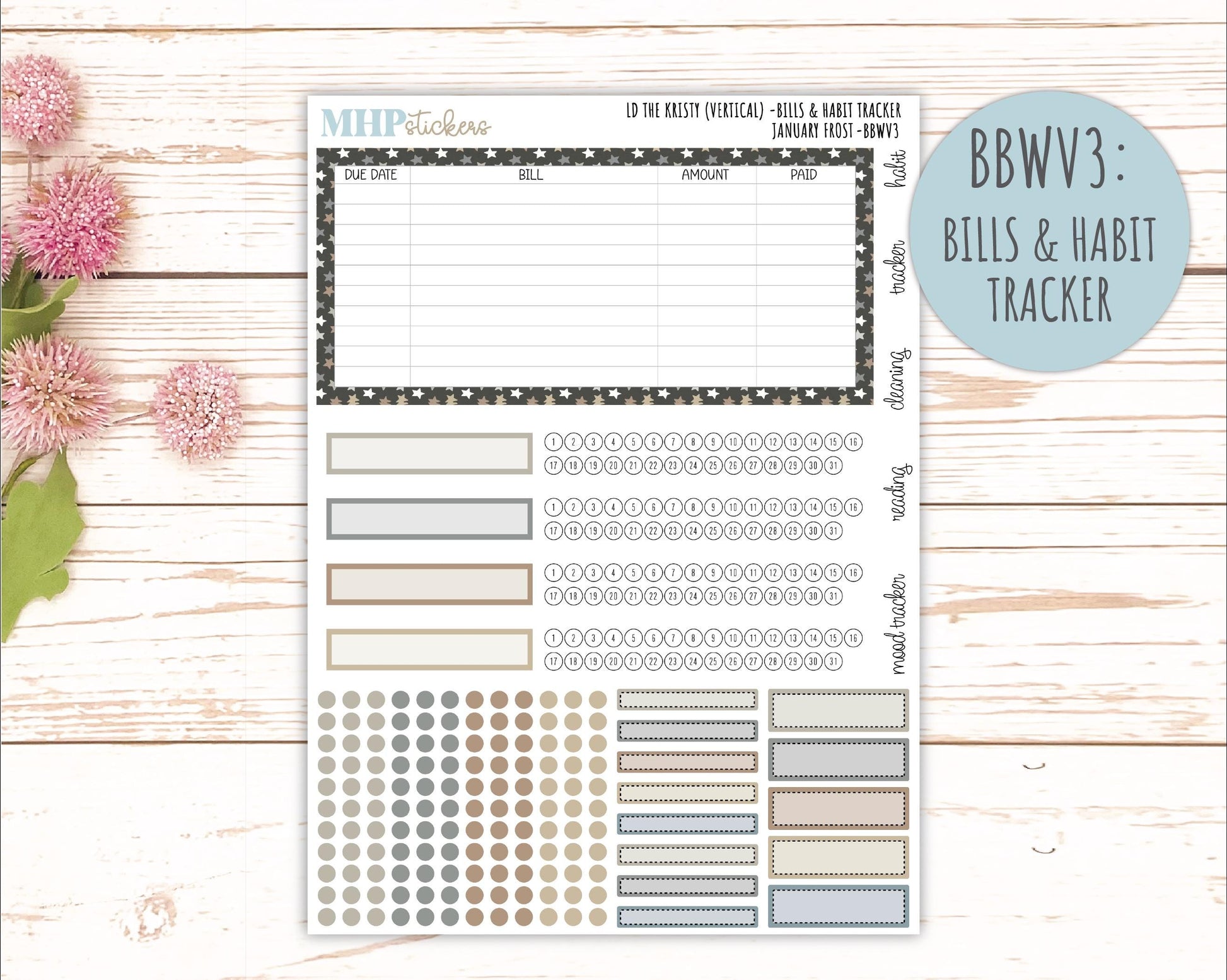 JANUARY 2026 Stickers for the Mae & Kristy Laurel Denise Planners (Book Bound Planner) "January Frost" || BB