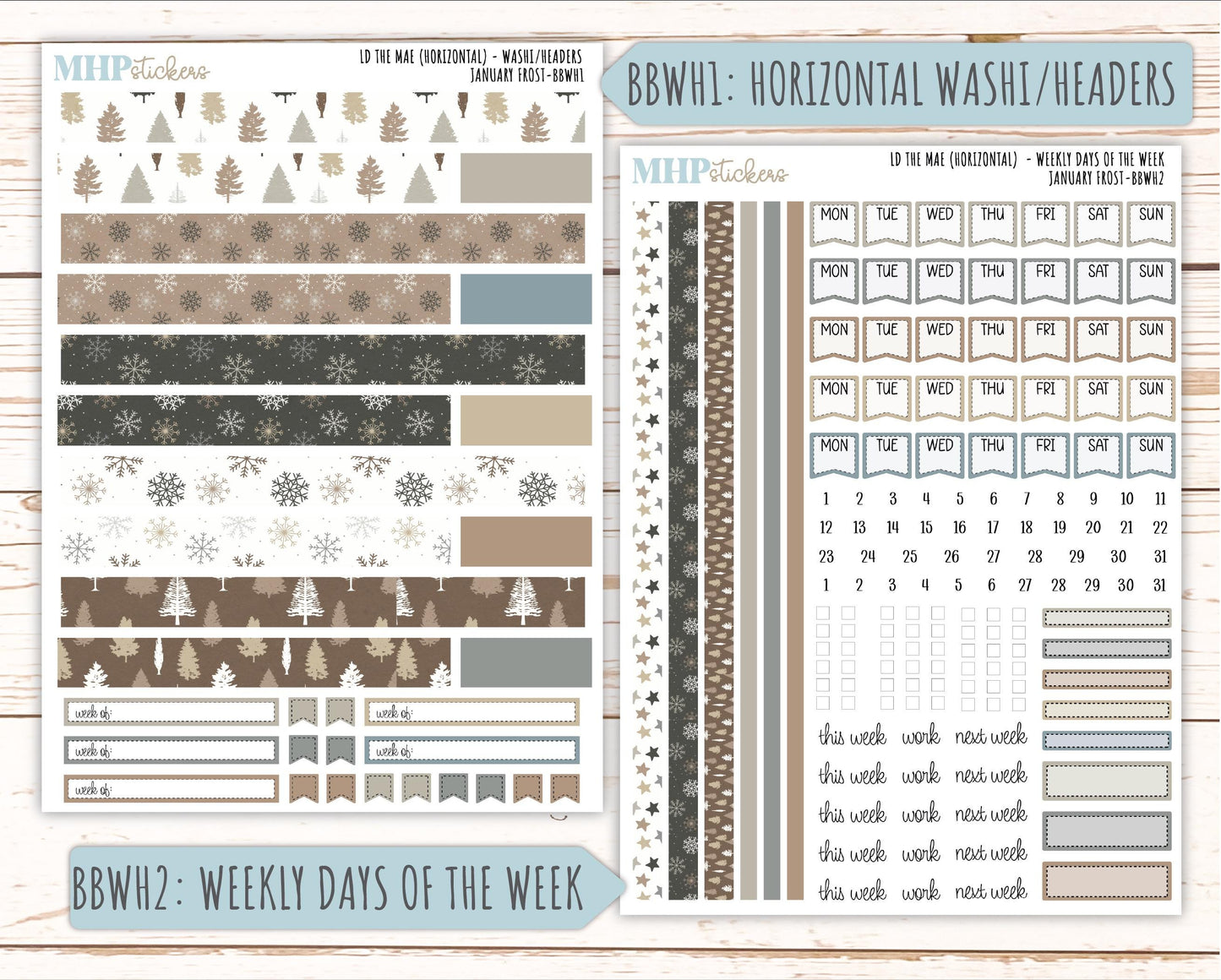 JANUARY 2026 Stickers for the Mae & Kristy Laurel Denise Planners (Book Bound Planner) "January Frost" || BB