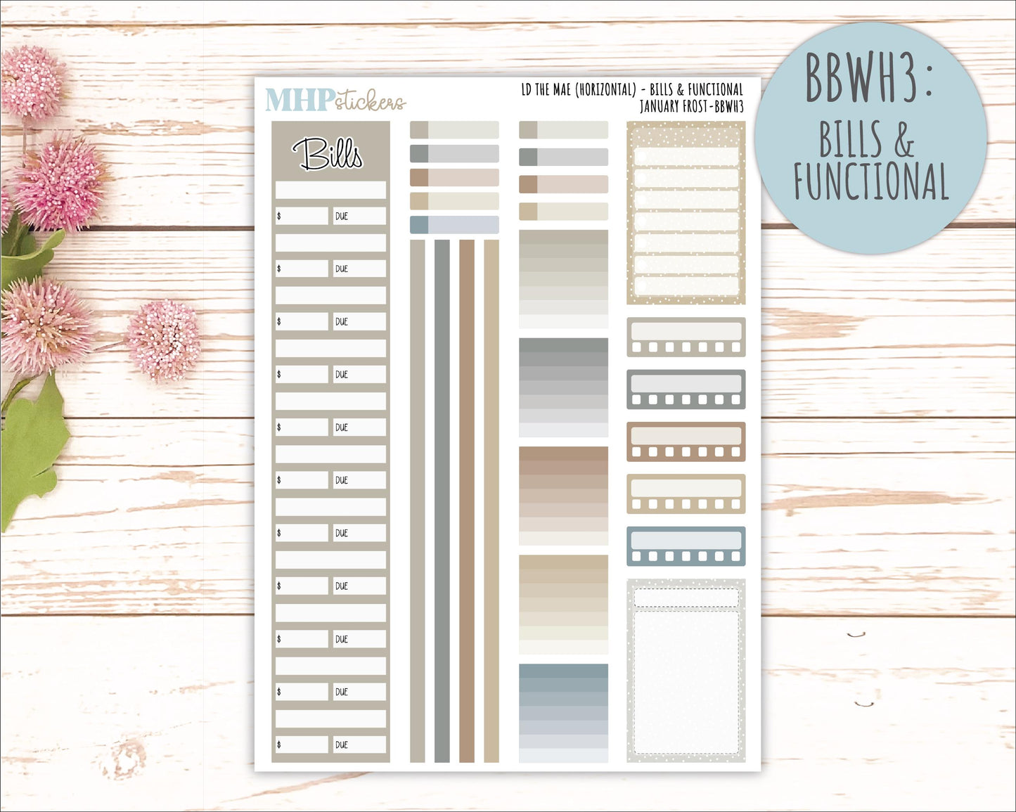 JANUARY 2026 Stickers for the Mae & Kristy Laurel Denise Planners (Book Bound Planner) "January Frost" || BB