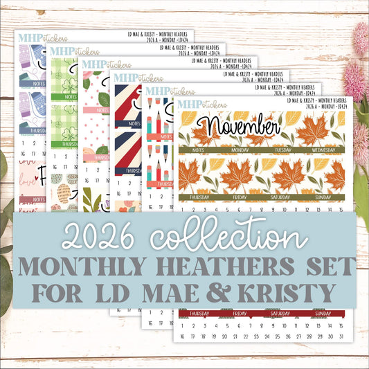 2026 Monthly Headers Set for the Mae & Kristy Laurel Denise Planner (Book Bound Planner - Amanda's Collab) || LD430
