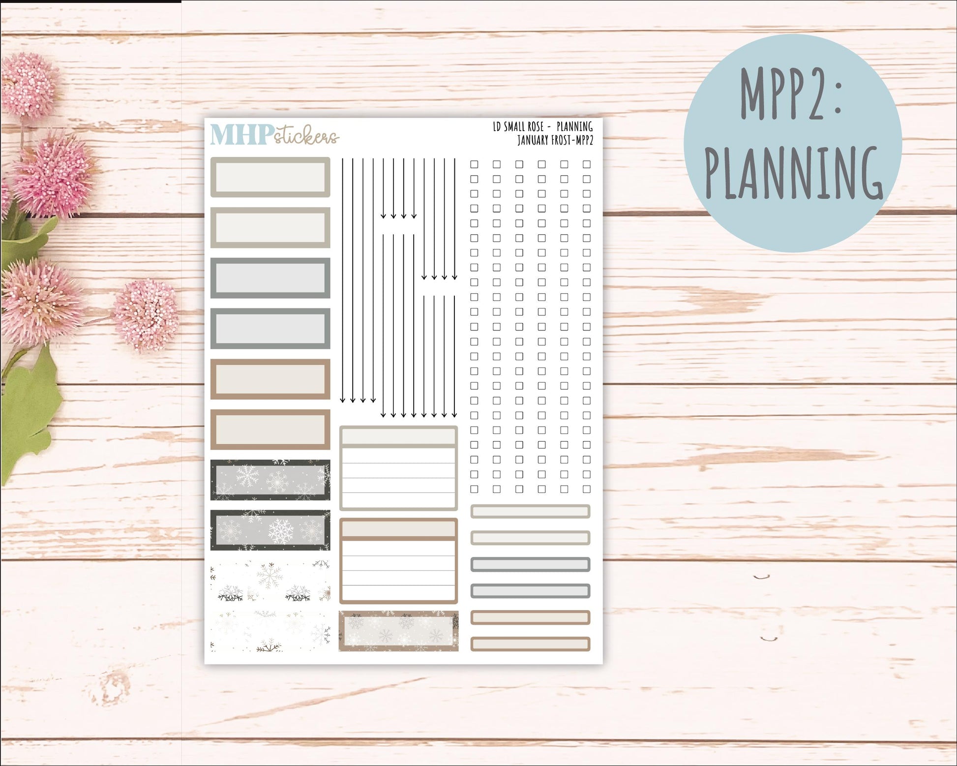 JANUARY 2026 Stickers for The Small Rose Laurel Denise Planner (Formerly Mini Project Planner) "January Frost" || MPP