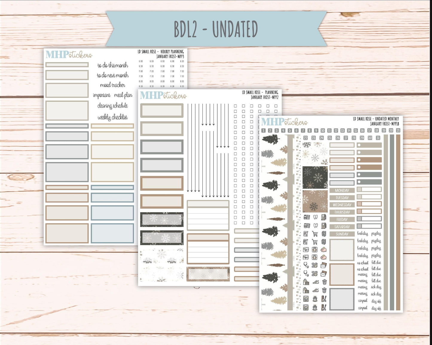 JANUARY 2026 Stickers for The Small Rose Laurel Denise Planner (Formerly Mini Project Planner) "January Frost" || MPP