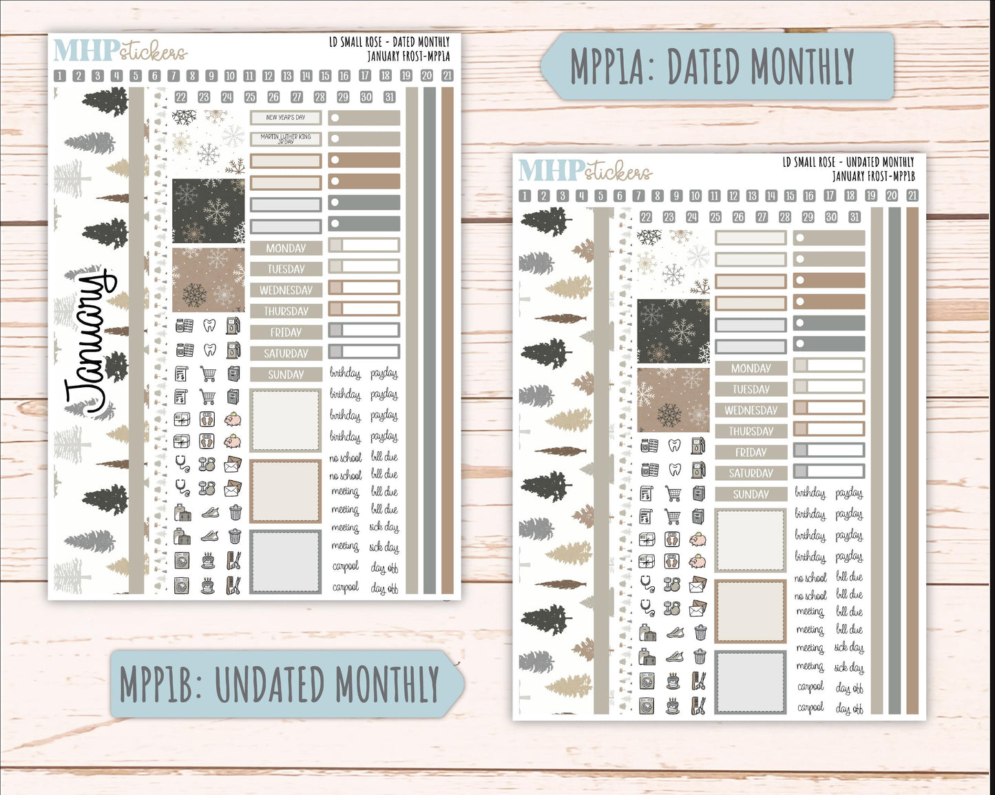 JANUARY 2026 Stickers for The Small Rose Laurel Denise Planner (Formerly Mini Project Planner) "January Frost" || MPP