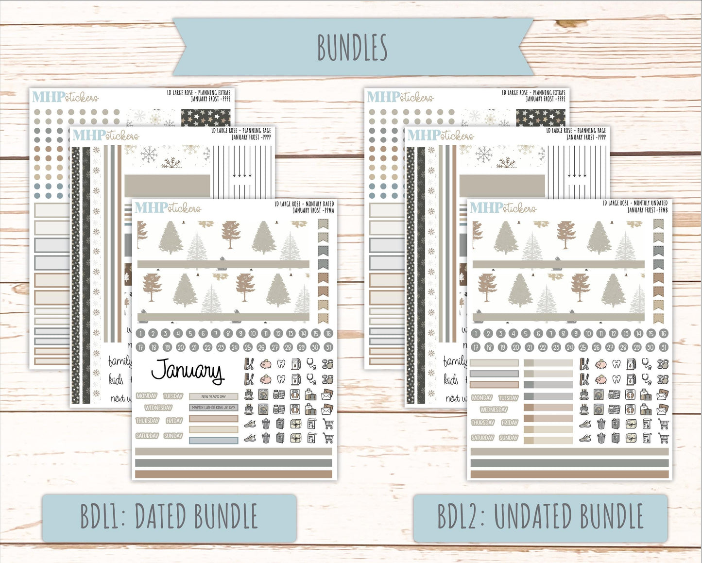 JANUARY 2026 Stickers for the Large Rose Planner (Formerly Project Planner). Laurel Denise. "January Frost" || PP