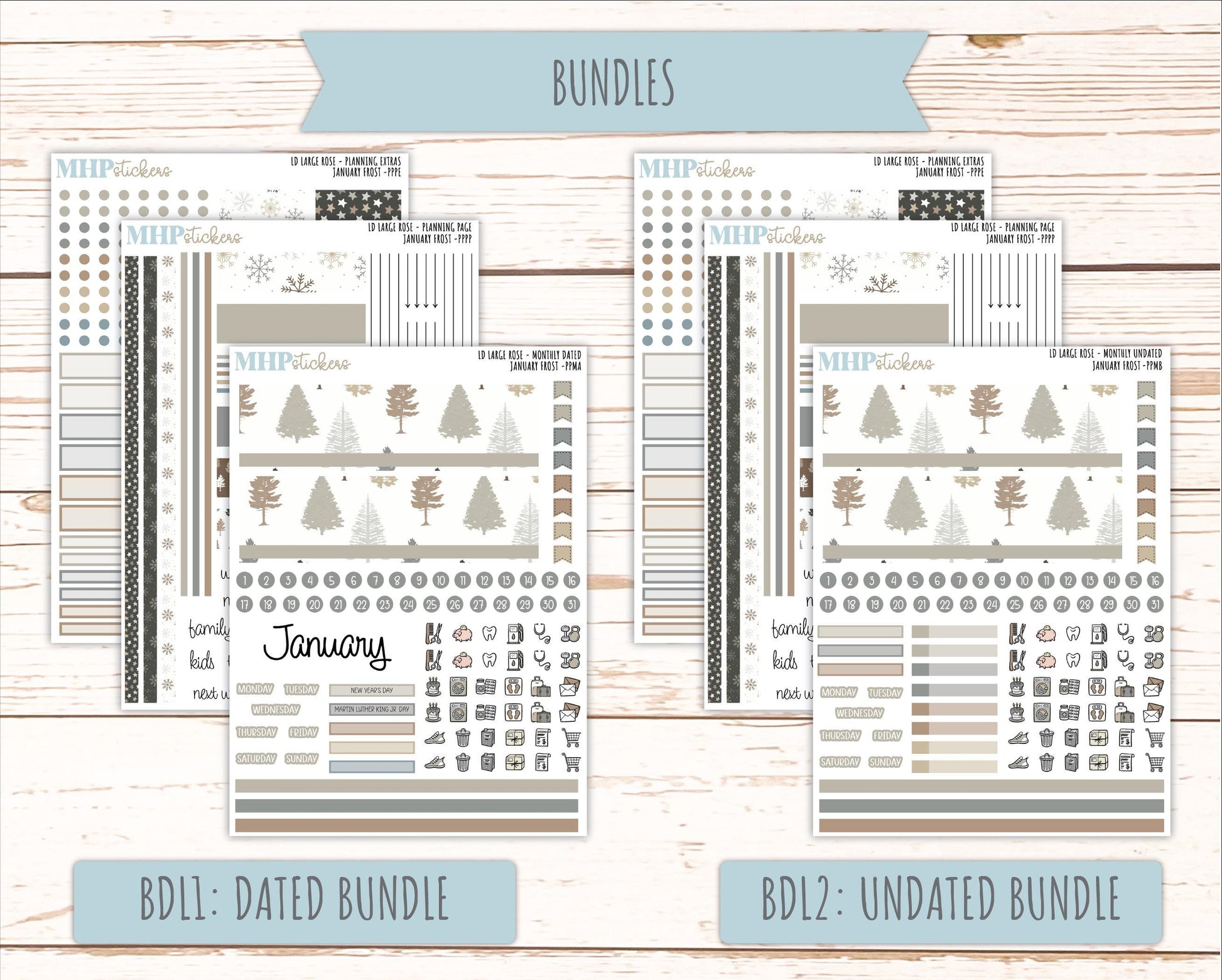JANUARY 2026 Stickers for the Large Rose Planner (Formerly Project Planner). Laurel Denise. "January Frost" || PP