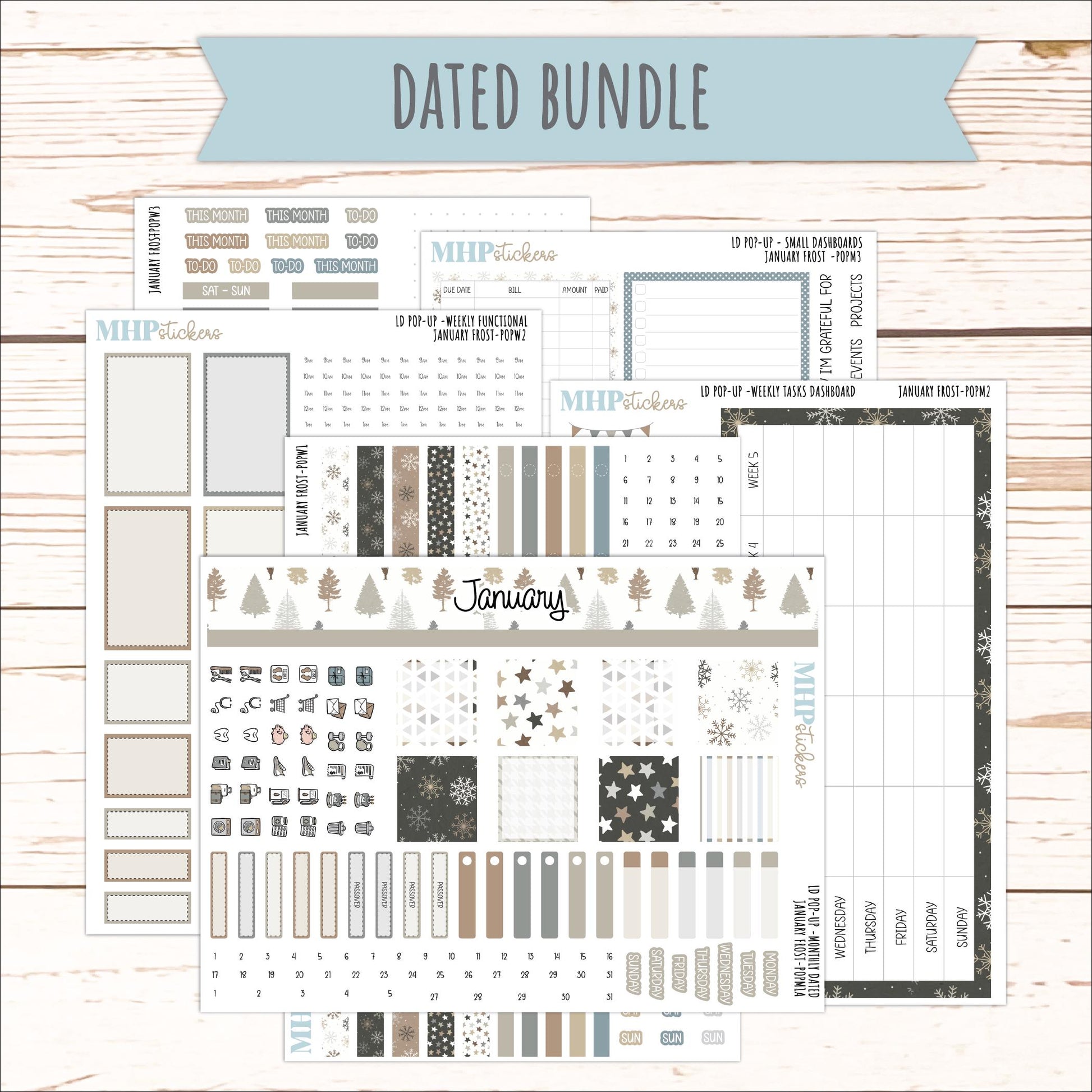 JANUARY 2026 Stickers for The Jo, Laurel Denise Planner (Formerly Pop-Up Planner) "January Frost" || POP