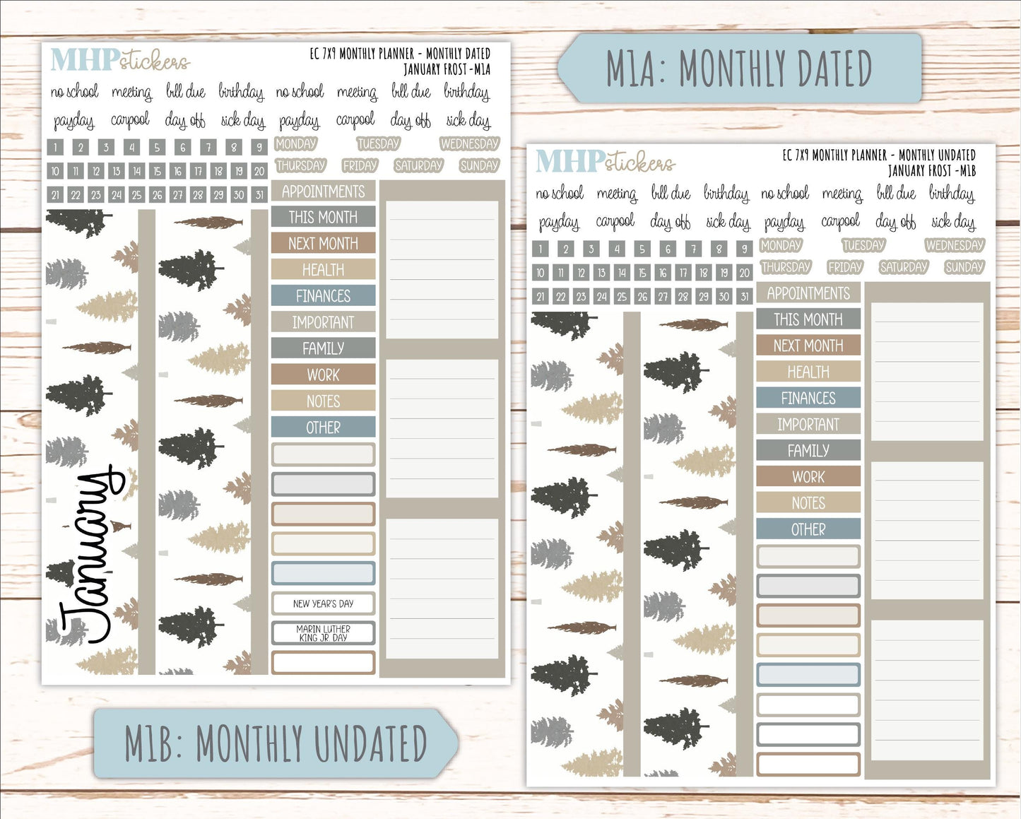 JANUARY Monthly Kit for 7x9 Erin Condren Planners. 2026 Collection "January Frost" || ECM