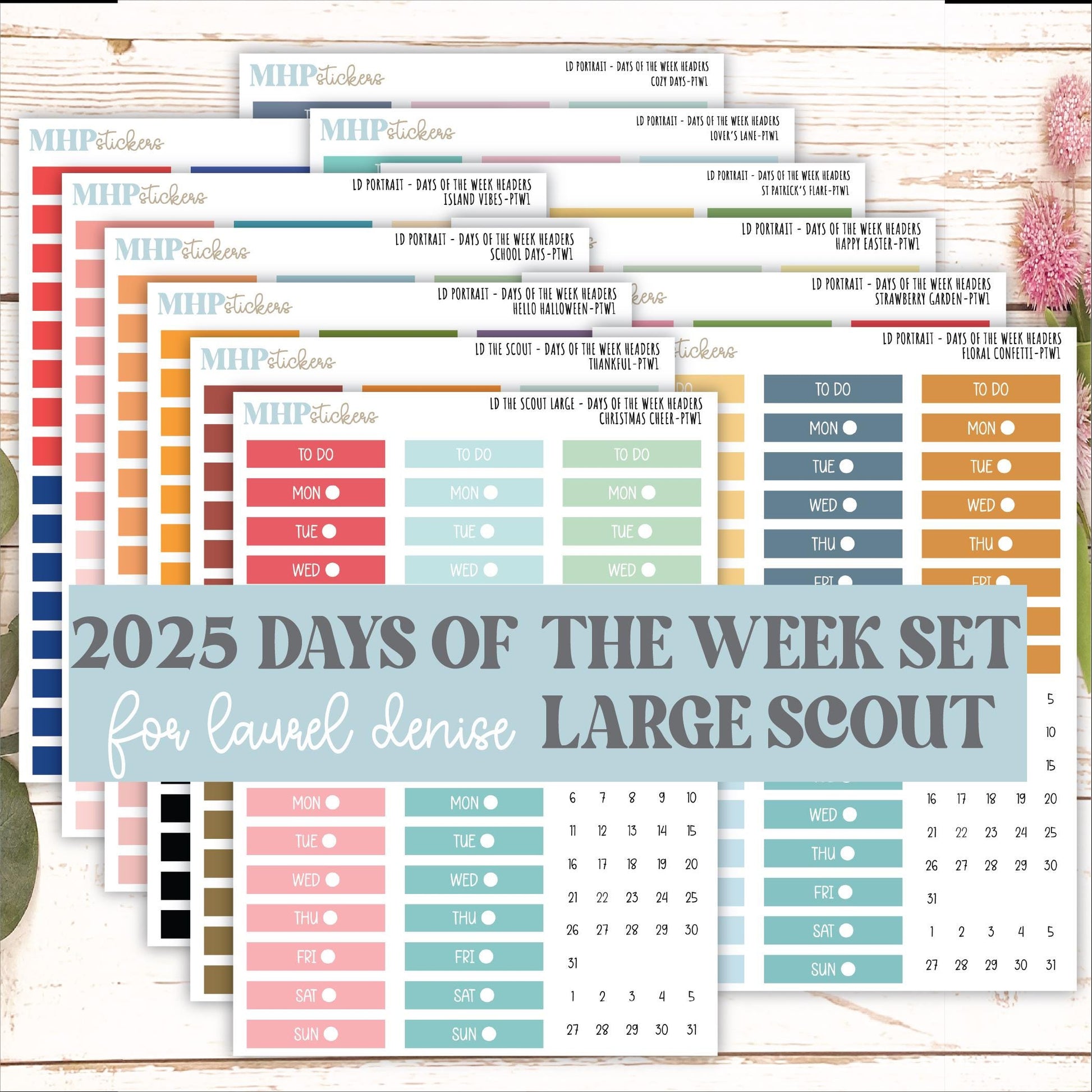 Days of the Week Headers for the Large Laurel Denise Scout Planner (formerly Portrait Planner) 2025 Collection || PT
