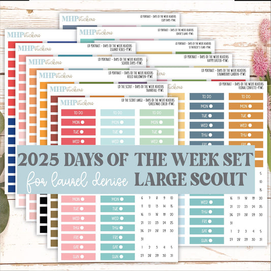 Days of the Week Headers for the Large Laurel Denise Scout Planner (formerly Portrait Planner) 2025 Collection || PT