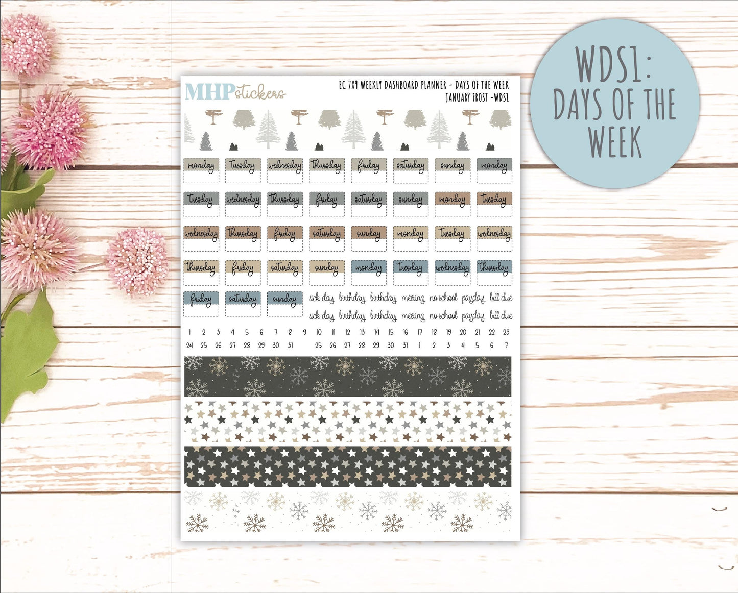 JANUARY Weekly Dashboard Kit for 7x9 Erin Condren Planners. 2026 Collection "January Frost" || ECWDS