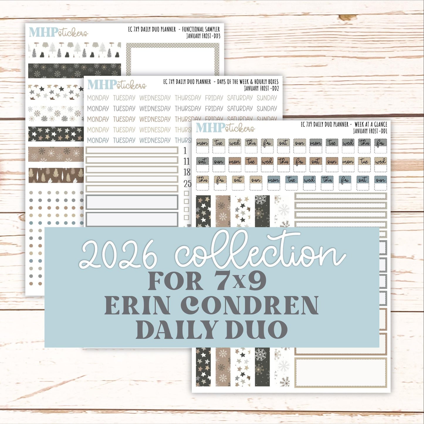 JANUARY Daily Duo Sticker Kit for 7x9 Erin Condren Planners. 2026 Collection "January Frost" || ECDD